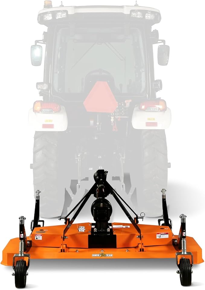 3 Point PTO 72'' Working Width Finish Mower Attachment for 18-50hp Tractor, Category 1 Hitch, 4-Tires, 0.4'' - 4.5'' Adjustable Cutting Height, Model FM180