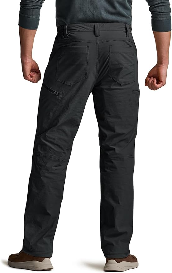 CQR Men's Winter Fleece Lined Pants, Water-Resistant Outdoor Stretch Work Pants, Windproof Casual Pants with Pockets