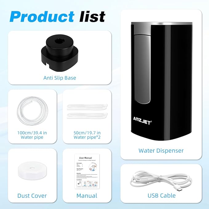 Water Dispenser for 5 Gallon Bottle with Digital Display, 4 Dispense Modes, Portable USB Charging Electric Water Pump, Foldable Spout, Food-Grade Water Jug Pump for Home, Office, RV, Campin(Black)