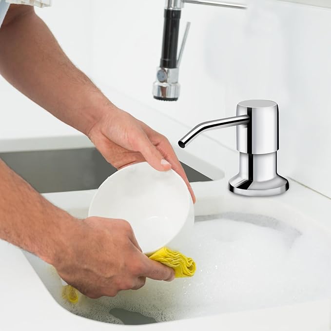 Soap Dispenser for Kitchen Sink and Extension Tube Kit, Stainless Steel Countertop SoapDispenser with 47 Inches Tube Connects Directly to Soap Bottle, Hand and Dish Soap Dispenser Pump (Chrome)