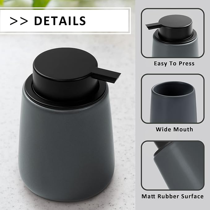 Soap Foaming Dispenser Ceramic with Easy-to-Press Pump Hand Foam Dispenser for Shampoo Bathroom Kitchen 12 oz