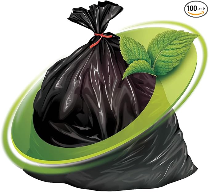 Mint-X Rodent Repellent Trash Bags, 1.7 Mil, Flat Seal, 46" Height x 33" Length, Black (Pack of 100) (MX3346STB)
