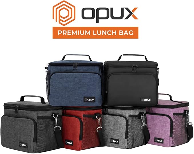 opux Insulated Soft Lunch Bag for Men Women for Office Work School Picnic, Leakproof Cooler Bag with Shoulder Strap for Kid Adult (Charcoal Gray)