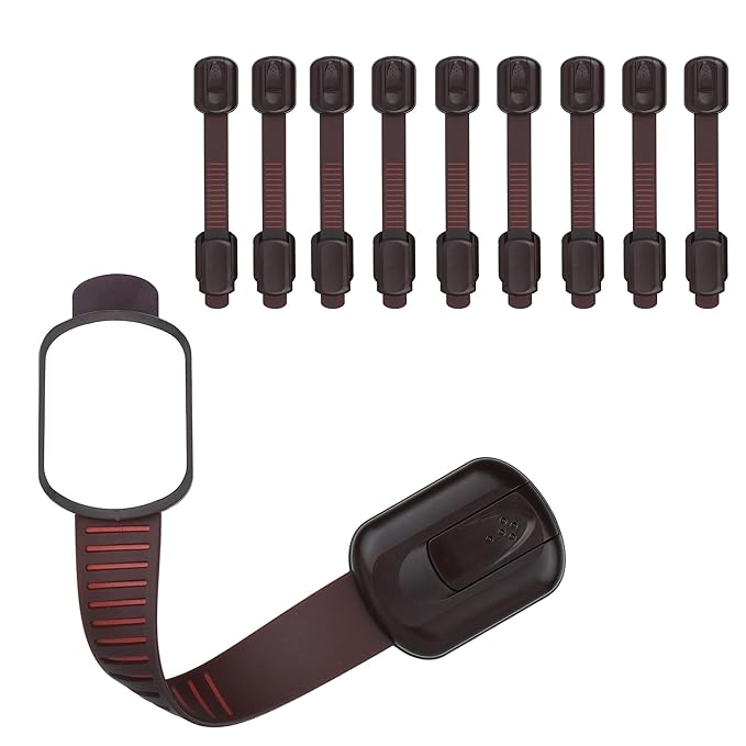 Child Safety Cabinet Locks (10 Pack) – Adjustable Baby Proofing Strap Latches with Strong 3M Adhesive – No Drill Childproof Locks for Drawers, Cabinets, Fridge, Door, Closet, Brown