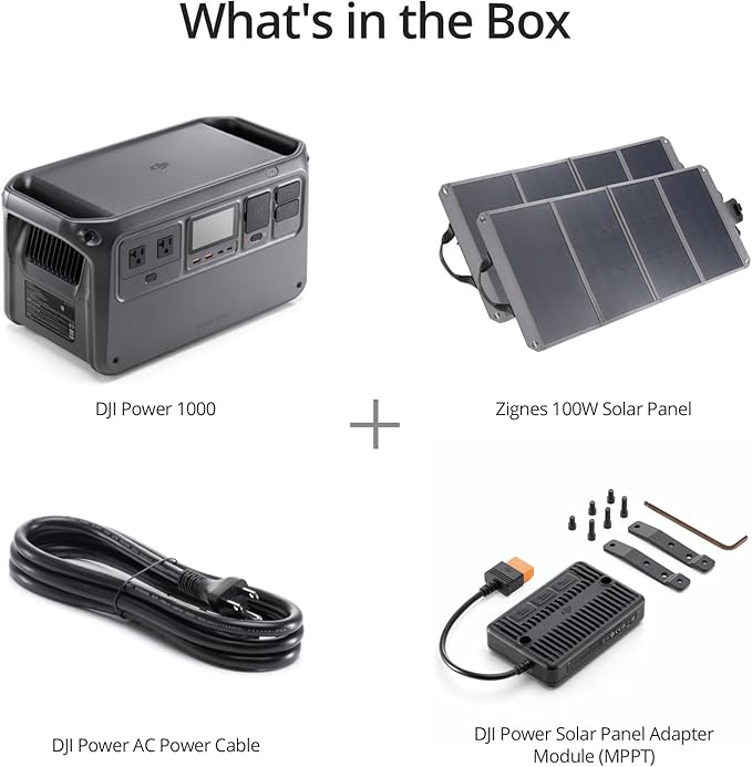 DJI Power 1000 Solar Generator Combo 200W, 4000-Cycle-Life LFP(LiFePO4) Cell, 70-Minute Fast Charging, 2200W Stable Output, Solar Generator for Home Backup, Camping & RVs, Off-grid, Power Outage