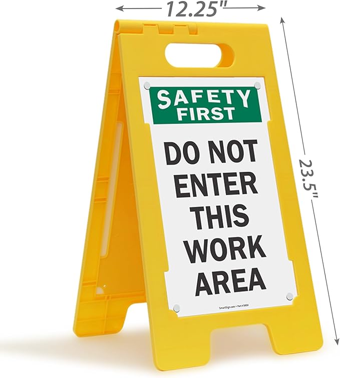 SmartSign 25 x 12 inch “Safety First - Do Not Enter This Work Area” Two-Sided Folding Floor Sign, Digitally Printed Polypropylene Plastic, Multicolor, Made in USA