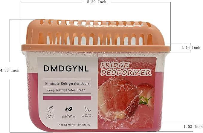 Fridge Freshener Deodorizer, Refrigerator Odor Absorber Lasts for 240-360 Days, Refrigerator Deodorizer More Effective Than Baking Soda, (2 Pcs/Peach Flavor)