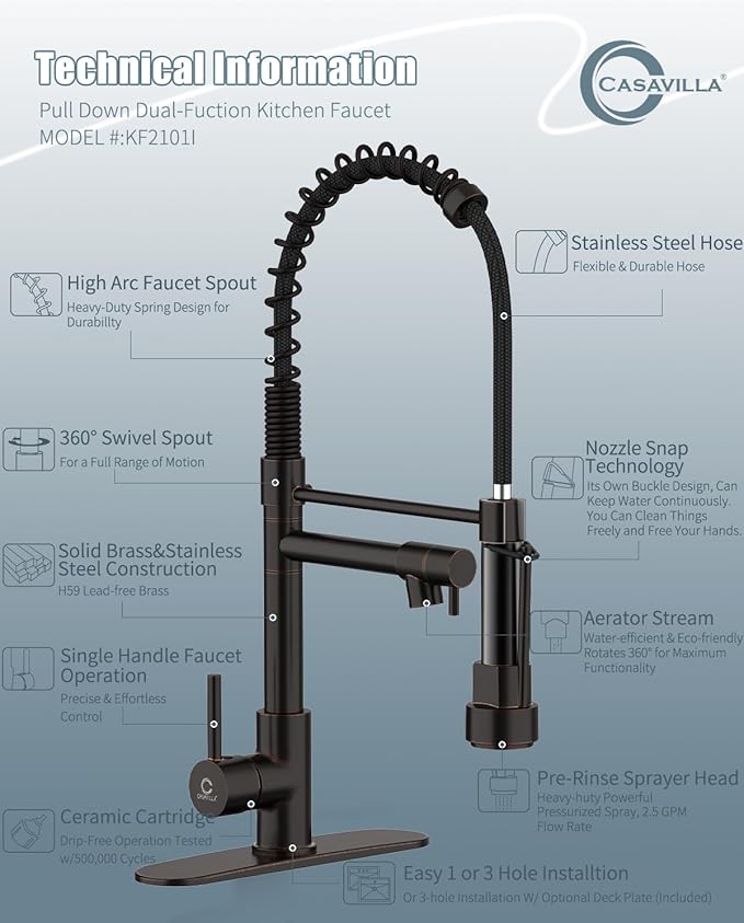Kitchen Faucet,Oil Rubbed Bronze Faucet with Soap Dispenser,Black Kitchen Faucets with Pull Down Sprayer,Kitchen Sink Faucet with Dual Function Spray Head for 1-4 Holes Kitchen Sink