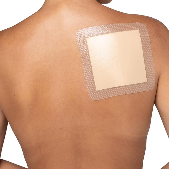MEDSTOCK Silicone Foam Dressing with Border, 6"x6" (Pack of 5), Wound Care, Super Absorbent, Atraumatic Removal, Five Layers, Waterproof, Seals Wound Edges, No Adhesion Loss