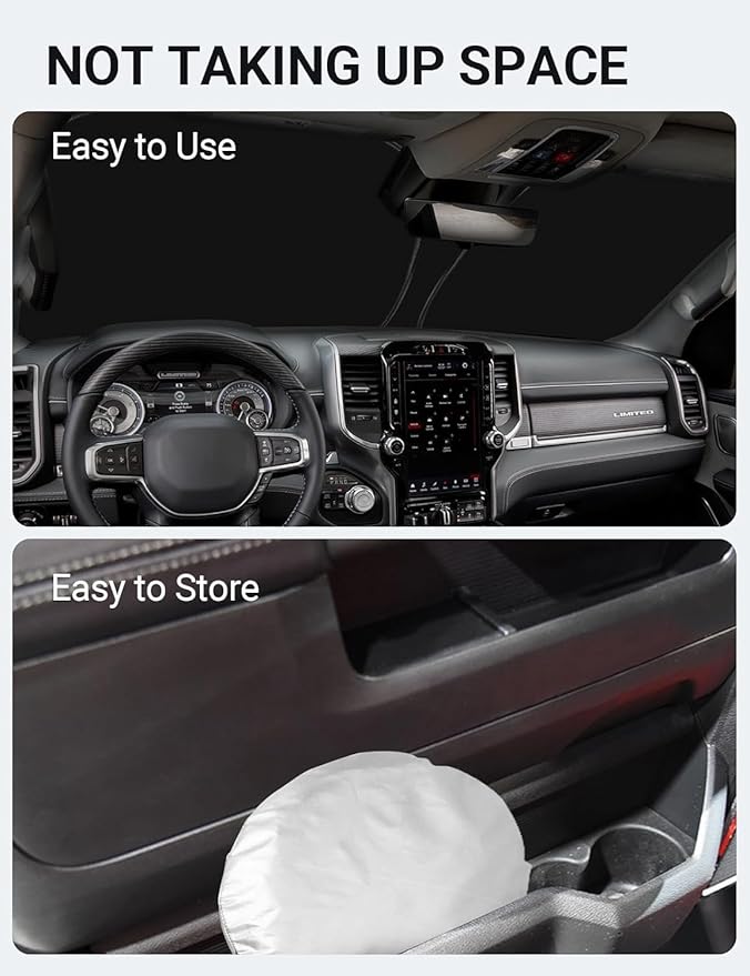 Proadsy for Dodge RAM 1500 2019-2025 Windshield Sun Shade 4-Layer Foldable Front Sunshade Protector Sun Visor Blocks UV Rays Keep Car Cooler