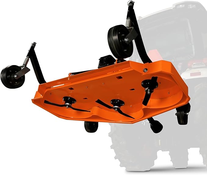 3 Point PTO 60'' Working Width Finish Mower Attachment for 18-50hp Tractor, Category 1 Hitch, 4-Tires, 0.4'' - 4.5'' Adjustable Cutting Height, Model FM150