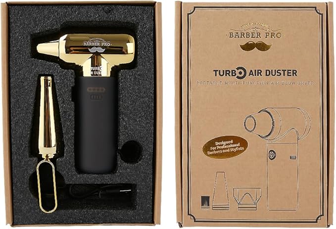 Compressed Air Duster - Electric Duster for Hair Barber, 3 Gear Mini Portable Jet Dry Air Blower, Cordless Vacuum Cleaner, for PC, Office,Salon, Fan, Laptop, Keyboard, Car -Black Gold