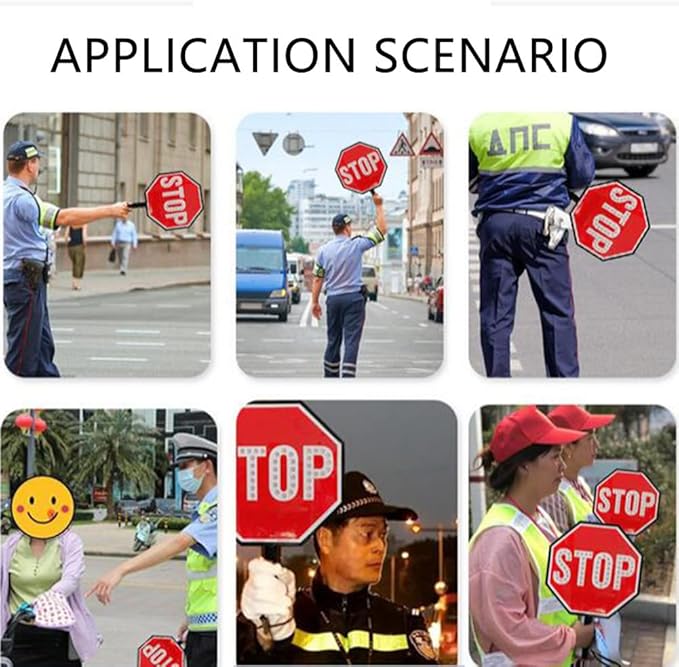 17.7" LED Stop Slow Paddle - Double-Sided Reflective Handheld Traffic Sign with Steady/Flashing Light Modes, Durable Rustproof Aluminum, Essential Safety Tool for Road Work and Events