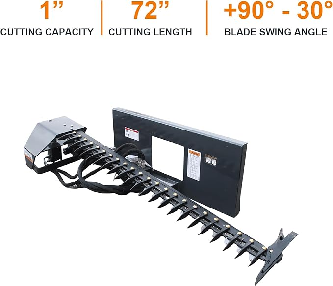 Sickle Bar Mower for Skid Steer Loader, 72" Cutting Length, 0.8" Cutting Capacity, Gerotor Motor Drive, Ideal for Heavy-Duty Mowing Tasks