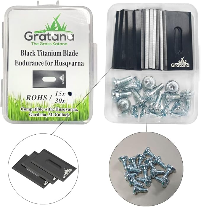15 Count Robotic Lawn Mower Blades (1 inches, For Husqvarna - Endurance, Black Titanium Coated, Doubles Cutting Area)