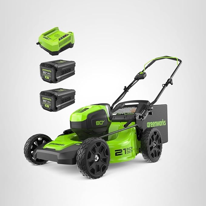 Greenworks 80V 21" Brushless Cordless (Push) Lawn Mower (75+ Compatible Tools), (2) 2.0Ah Batteries and 30 Minute Rapid Charger Included