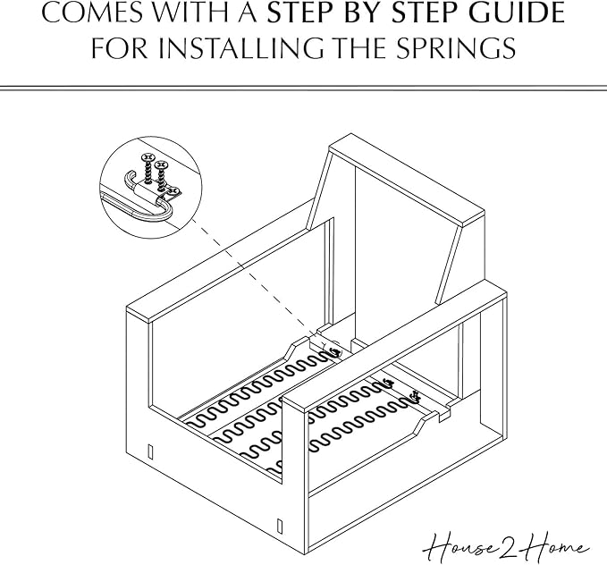 House2Home 31" Couch Spring Repair Kit to Fix Sofa Support for Sagging Cushions - Includes 2pk of Springs, Upholstery Spring Clips, Seat Spring Stay Wire, Screws, and Installation Instructions