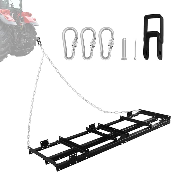 Drag Harrow Driveway Grader, Heavy Duty Power Rake, Driveway Drag for Gravel W/ 4 FT Chain, Tow Behind Lawn Rake for ATV, UTV, Tractor, Mower, Land Leveler for Gravel, Sand, Soil, Hay,6FT