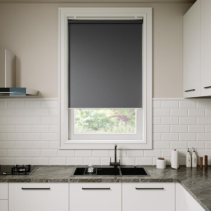 Cordless Roller Shades Blackout Blinds for Windows Room Darkening Rolled Up Shades with Spring System, UV Protection Window Shades Door Blinds for Home and Office (Grey, 23" W x 72" H)