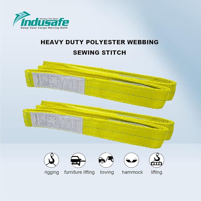 2 Pack 2”x 3FT Lift Sling Straps, 2 Ply Polyester Rigging Straps, 6200LBS Load Capacity Flat Eye-Eye Web Sling for Hoist, Tree Stumps, Heavy Duty Cargo