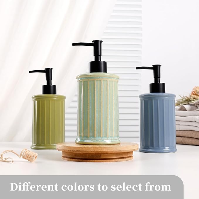 Soap Dispenser, Ceramic Liquid Dish Soap Dispenser 11.84OZ, Hand Soap Dispenser for Kitchen Bathroom, Refillable Shower Soap Dispenser, Blue-Grey, ANTIS'S HOME