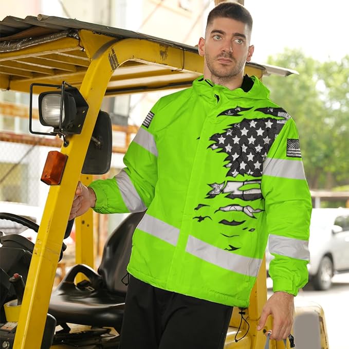 Color US Flag High Visibility Hoodie for Men Women Reflective Tapes Safety Workwear for Worker Runner Patriotic