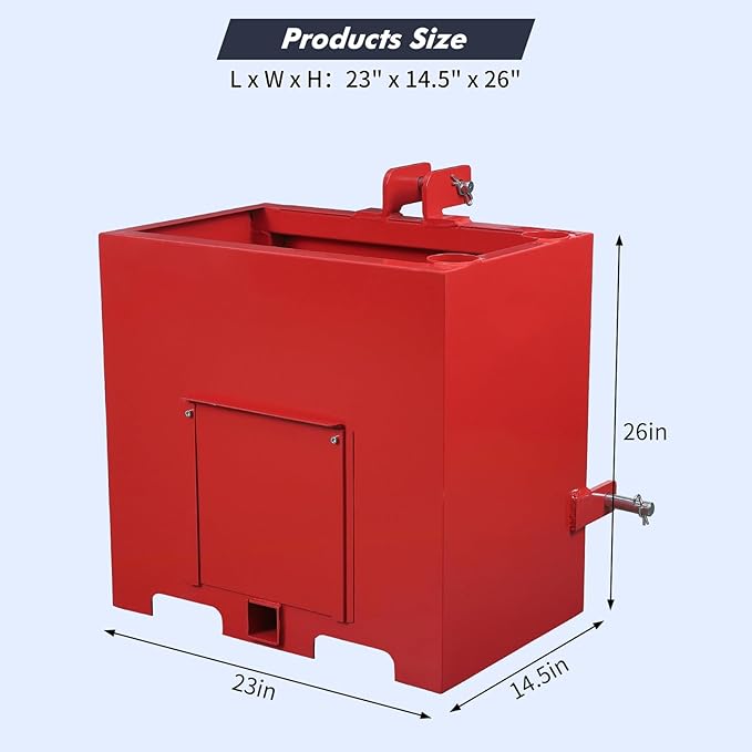 GAOMON 3 Point Ballast Box, 800lbs Capacity, Standard 2 inch Hitch Receiver, with 5cu.ft Volume, Heavy Duty Steel, Fits Category 1 Tractor Attachment, Red