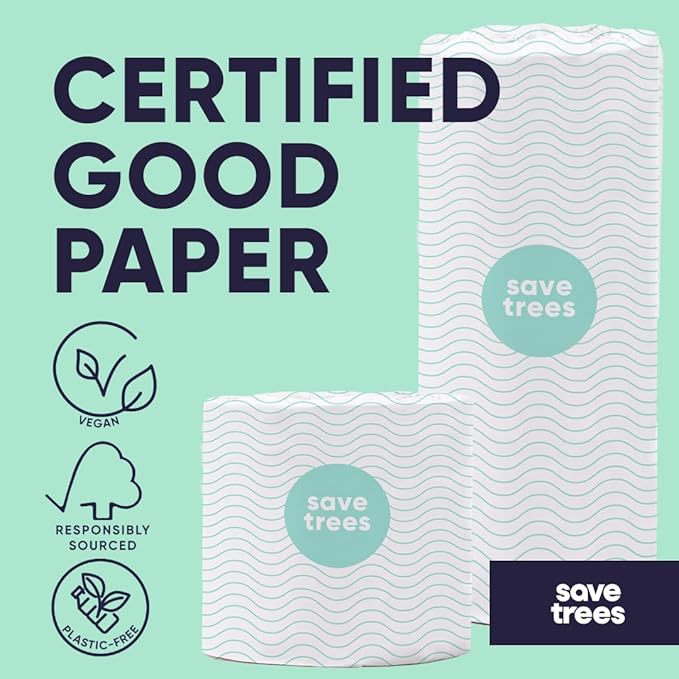 Save Trees Bamboo Paper Towels 12pk - 1800 Sheets Paper Towel Rolls Ultra Absorbent & Durable EcoTowels - FSC-Certified, Vegan Bamboo Kitchen Rolls