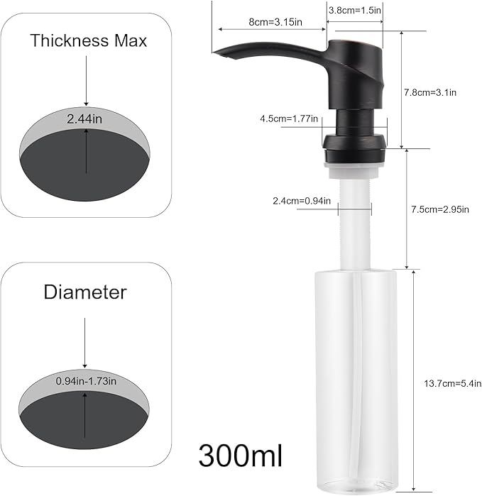 SAMODRA Soap Dispenser for Kitchen Sink, Bronze Built-in Soap Dispenser, Lotion DispenserOil Rubbed Bronzed with 11OZ Soap Bottle