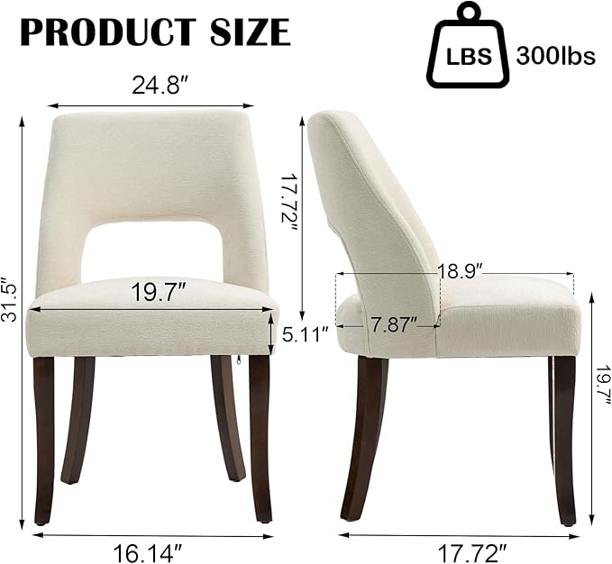 UVV Wooden Dining Chairs Set of 4, Mid Century Modern Chenille Upholstered Dining Room Chair Kitchen Chairs, Farmhouse Dinner Chair with Solid Wood Legs for Kitchen Dining Room, Beige-Chenille