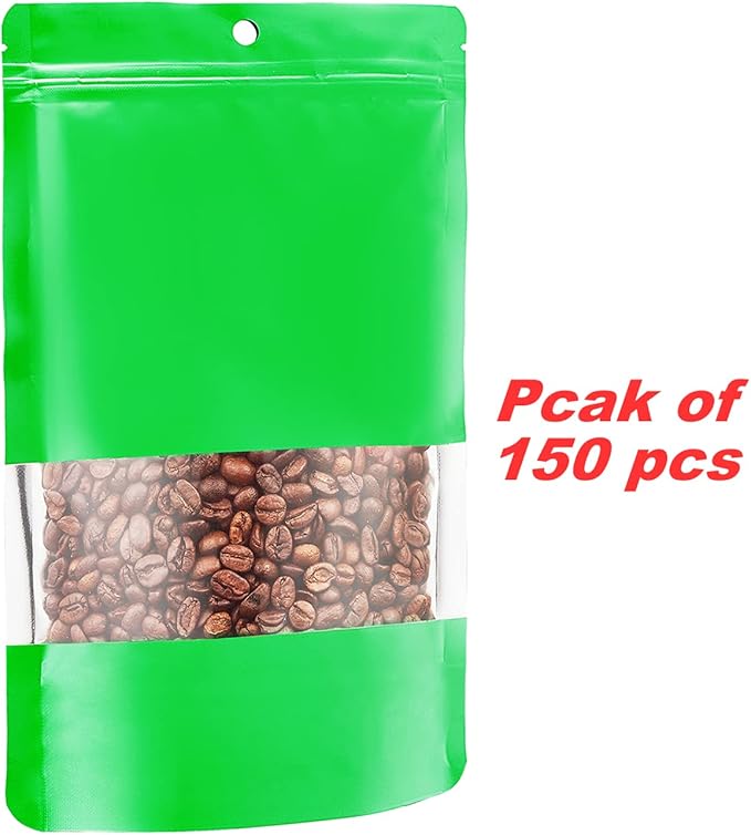 150 Pack Stand up Matte Metallic Storage Bags with Clear Front Window Heat-Sealable Resealable Solid Color Pouches for Food Storage Containers Organizer(Green,3.9 * 5.9 inch,Pack of 150)