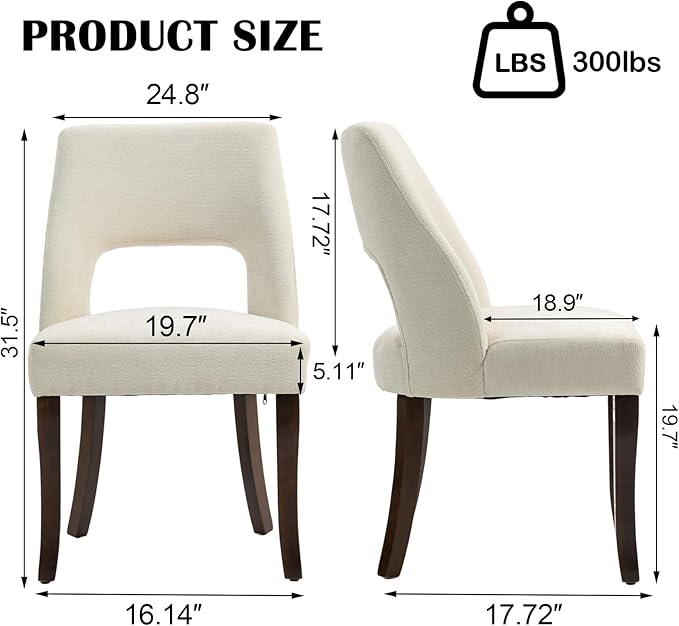 UVV Wooden Dining Chairs Set of 6, Mid Century Modern Chenille Upholstered Dining Room Chair Kitchen Chairs, Farmhouse Dinner Chair with Solid Wood Legs for Kitchen Dining Room, Beige-Chenille
