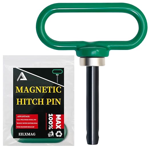 Magnetic Hitch Pin, Lawn Mower Trailer Hitch Pins 1/2 Inch - Strong Heavy Duty Magnet Trailer Gate Pin for Mowers, Lawn Tractors, Towing Cargo, ATV - Simple One Handed Hook On & Off(Green)