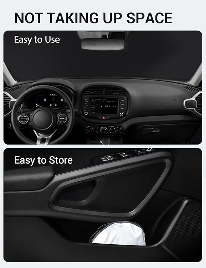 Proadsy 2025 Upgrade Windshield Sun Shade Custom Fit Kia Soul 2020-2024 2025 4-Layer Foldable Front Sunshade Protector Sun Visor Blocks UV Rays Keep Car Cooler