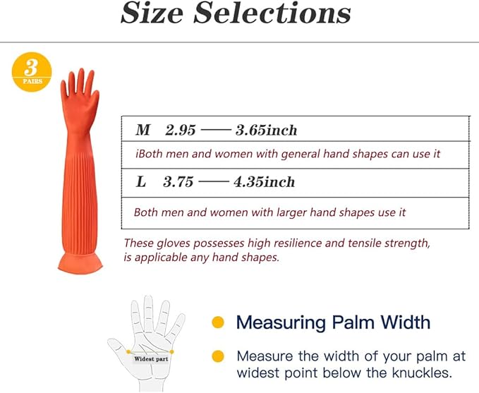 3 Pairs Household Extra Long Kitchen Gloves for Washing Dishes,20.05inches Rubber Cleaning Gloves,Reusable Latex Living Wash Gloves,Long Sleeves(Medium, Red)