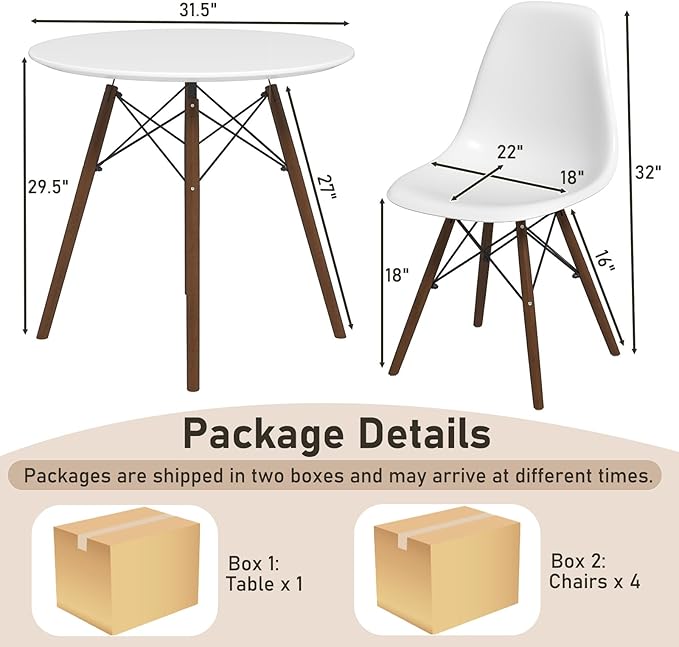 Tangkula Round Dining Table Set for 4, Modern Circle Kitchen Table & 4 Chairs with Ergonomic Seats and Solid Wood Legs, 5-Piece Dining Room Set for Small Spaces, Kitchen, Living Room