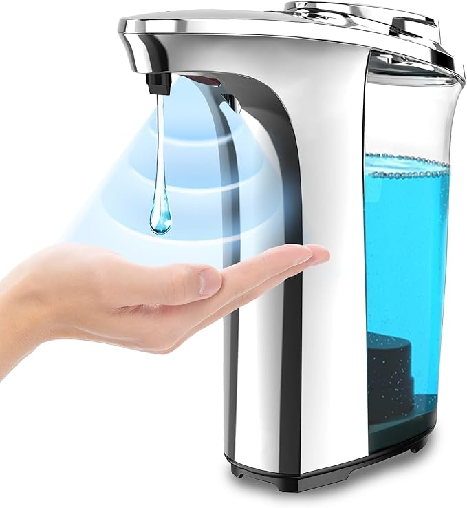 FKWin Automatic Soap Dispenser, Touchless Hand Soap Dispensers 17oz/500ml with 5 Adjustable Soap Levels, Kitchen Soap Dispensers, Liquid Hand Soap Dispenser Bathroom, Silver