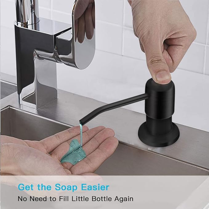 Dish Soap Dispenser for Kitchen Sink, Countertop Sink Soap Dispenser Water Pump with 47” No-Spill Extension Tube Kit Design for Kitchen Bathroom, Easy to Press, No More Refills (Black)