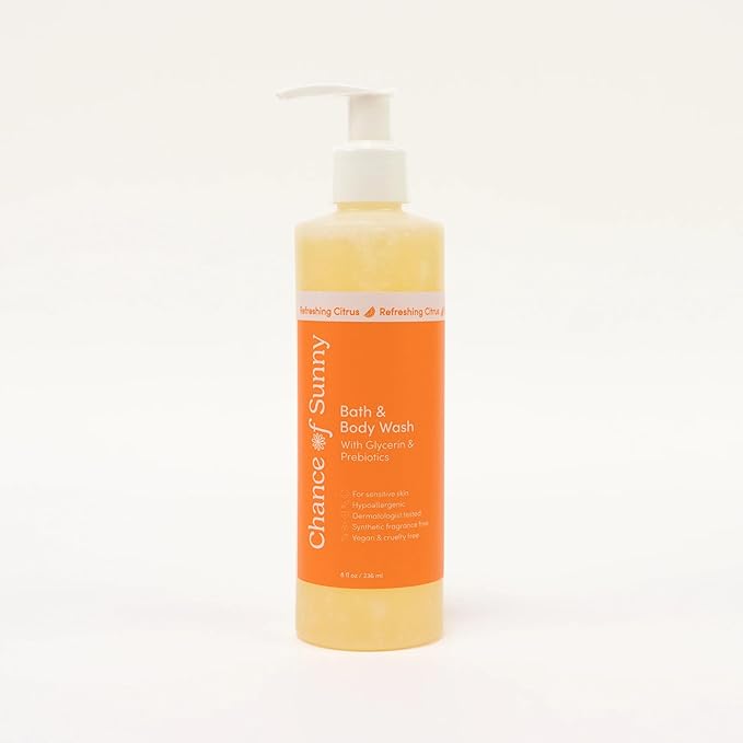 Refreshing Citrus Bath & Body Wash, 8 oz – Hypoallergenic, Vegan with Glycerin & Prebiotics Gentle, pH-Balanced Cleanser for Dry & Delicate Skin (8 oz)