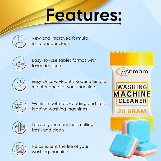 Washing Machine Cleaner Tablets – 24 Pack 1 Year Supply Deep Clean Washer Cleaning Tablets for Front & Top Load HE Machines, Removes Odor & Residue, Lavender Fresh Scent, Septic Safe