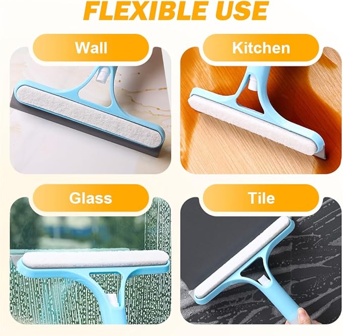 3 in 1 Window Cleaning Scraper, 2025 New Squeegee for Shower Glass, 3 in 1 Spray Function for Glass Doors for Windows Glass, Mirrors Scraper, Brush. All-Purpose Window Cleaner Tool (White)