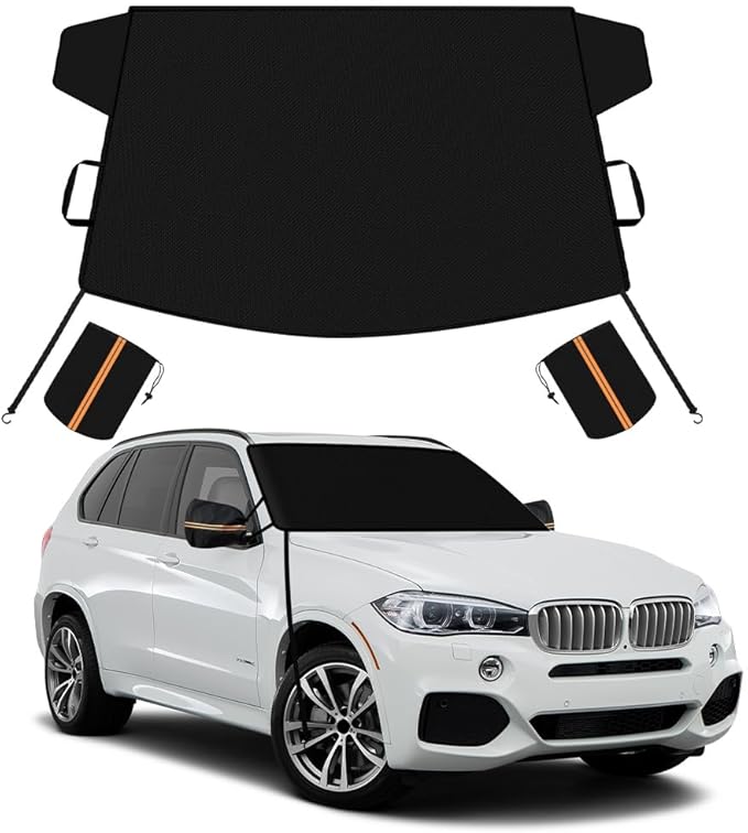 METOWARE Car Windshield Cover for Ice and Snow, Heavy Duty 600D Oxford Fabric Windshield Snow Cover, Waterproof Windshield Frost Cover with Side Mirror Cover for Most Cars, SUVs (69"x42")