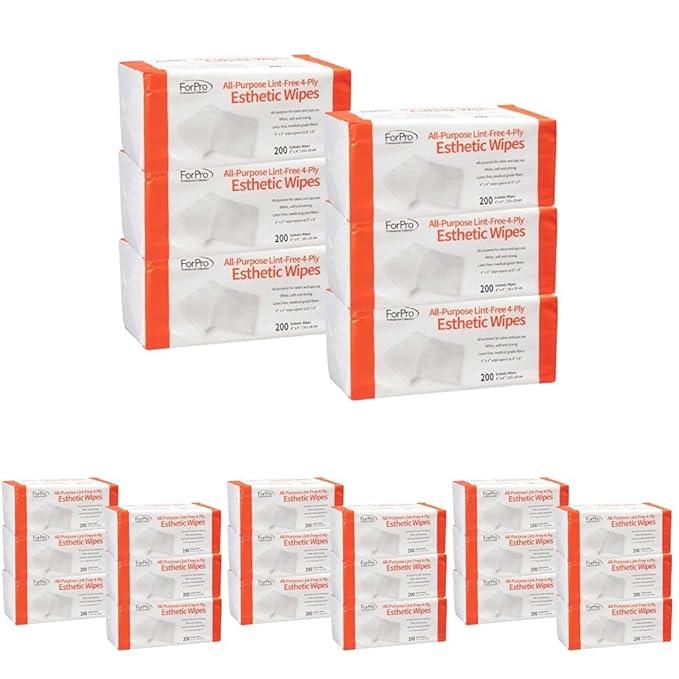 ForPro Professional Collection All-Purpose Lint-Free 4-Ply Esthetic Wipes, for Salon and Spa Use, Soft, Strong and Durable, Latex-Free, 4" x 4", 200-Count (Pack of 24)