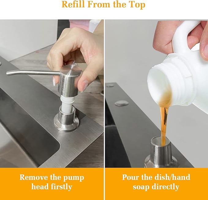Soap Dispenser for Kitchen Sink, Built in Sink Soap Dispenser Lotion Dispenser with 17 OZ Bottle, Refill from The Top Bar Sink Soap Dispenser, Brushed Nickel (1 Pack)