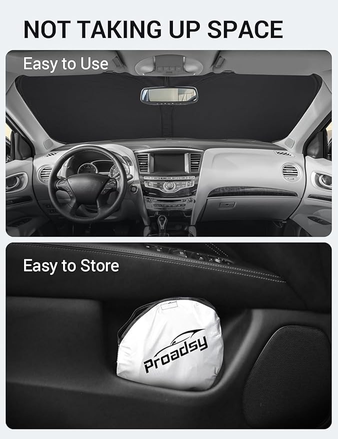 Proadsy 2025 Upgrade Windshield Sun Shade Custom Fit Infiniti QX60 2014-2021 4-Layer Foldable Front Sunshade Protector Sun Visor Blocks UV Rays Keep Car Cooler