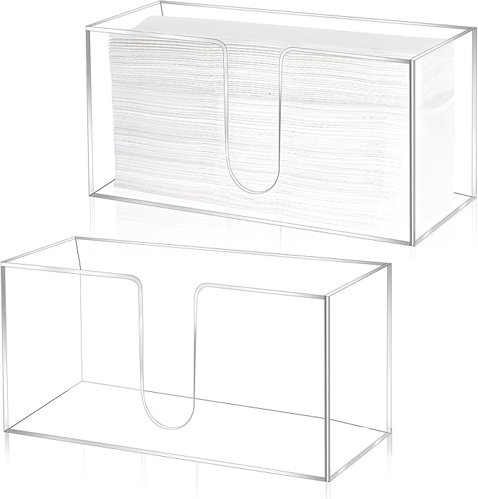 2 Pack Acrylic Paper Towel Holder Clear Napkin Holder Countertop Dispenser Napkin Storage Box for Z-fold C-fold or MultiFold Trifold Paper Towels for Bathroom Kitchen Restaurant