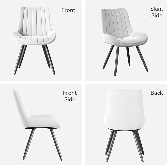 Mid Century Modern Dining Chairs Set of 4, Soft Cushion Upholstered Fabric Kitchen Chairs, White