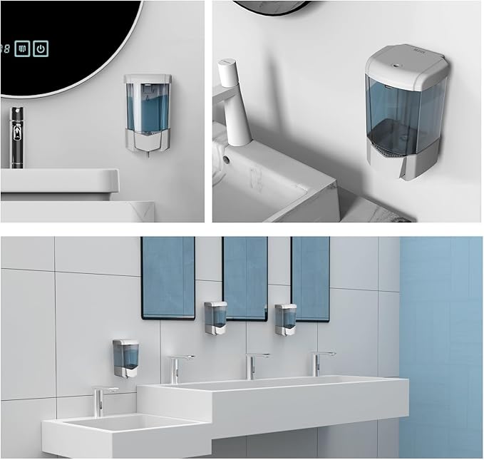 Hand Liquid Soap Dispenser Wall Mount 20floz(600ml), Ideal for Commercial Bathrooms Restaurants Hotels, Use with Liquid Hand Soap Shampoo, ABS Sliver