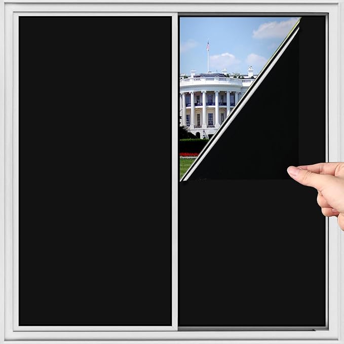 NIDOJP Blackout Window Privacy Film with Tool Kits,100% Sunlight Heat Blocking Windows Cover Tinting Film, Anti UV Scratch Resistant for Home Nursery Bedroom Office Glass