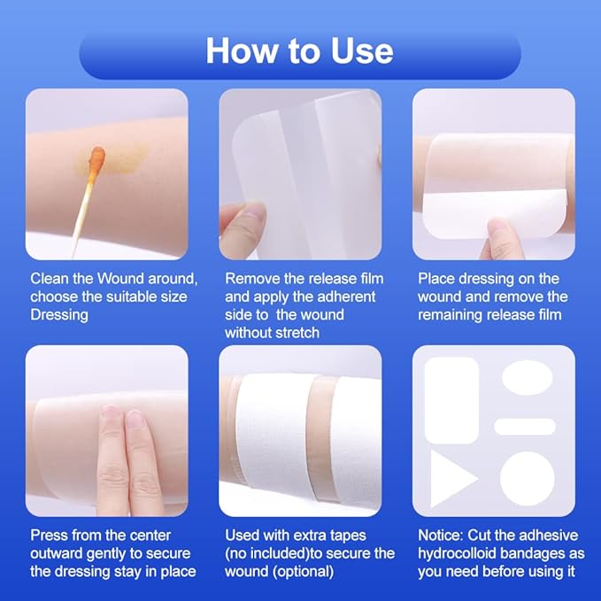 20 Count Hydrocolloid Bandages 2 x 4 in, Large Wound Dressing Healing Bandages for Wounds, Waterproof Bandage Large